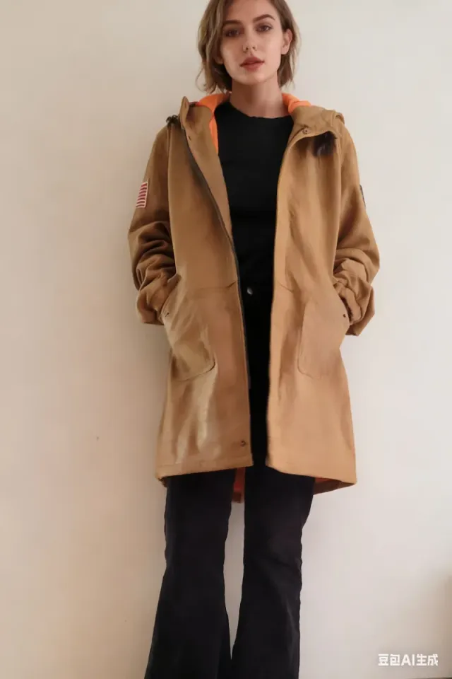 Gabardina Piel Cordero Marrón Naranja