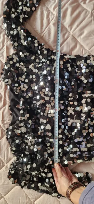 Vestido de fiesta lentejuelas negro y plata