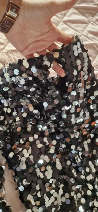 Vestido de fiesta lentejuelas negro y plata