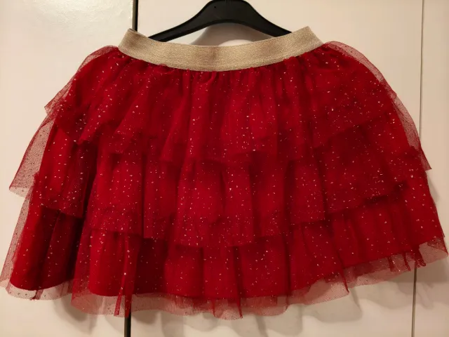 Falda tutú roja con brillos dorados