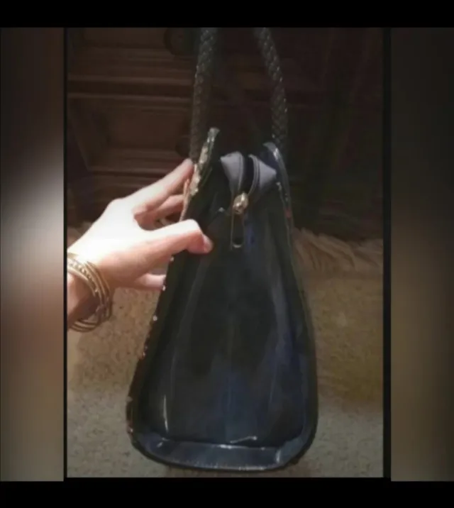 Borsa donna grigia con ricami oro