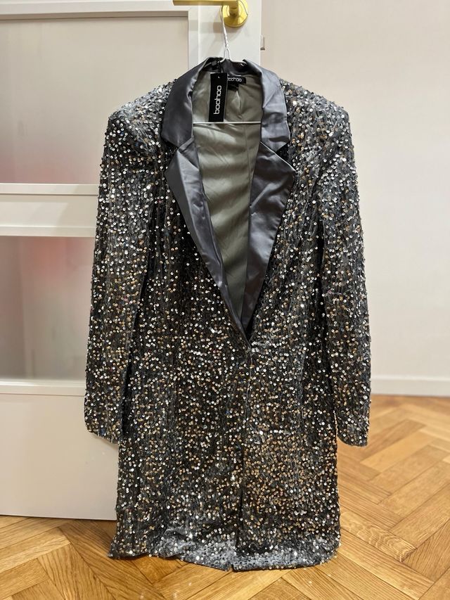 Vestido lentejuelas Boohoo color Silver