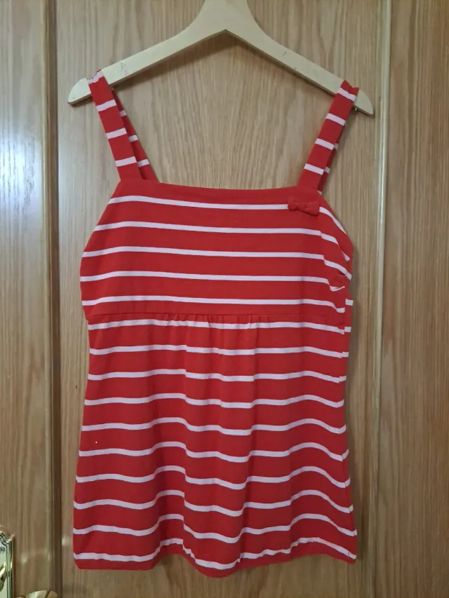 Blusa Pilar Prieto Rayas Rojas y Blancas