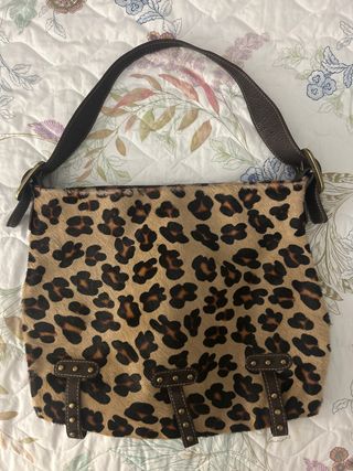 Bolso de cuero vintage grande estampado leopardo