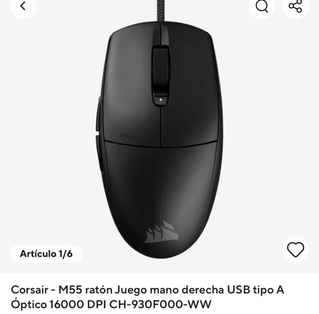 Corsair M55 Ratón Gaming Negro.
