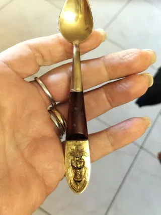 Set 6 Cucchiaini Siam Legno e Metallo Dorato