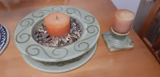 Centro de mesa y portavelas cerámica