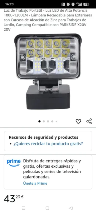 Luz LED Trabajo Portátil 1000-1200LM Recargable