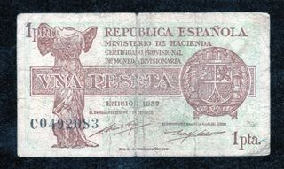 Billete 1 Peseta Española 1937 serie C