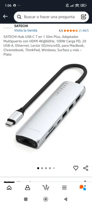 Hub USB/C 7en1 Slim multipuertos adaotador etherne
