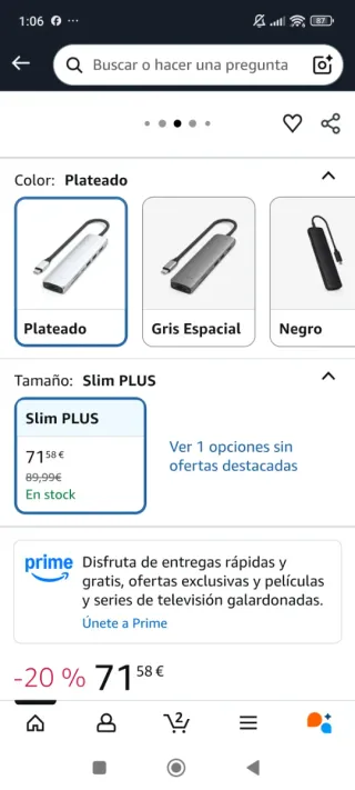 Hub USB/C 7en1 Slim multipuertos adaotador etherne