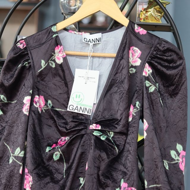 Abito Ganni Rose Nero Nuovo con Etichetta