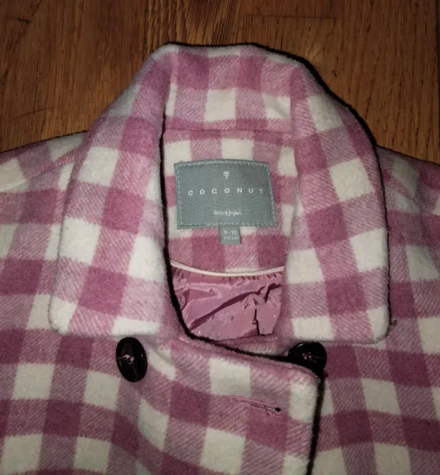 Abrigo de Paño Niña Cuadros Rosa 9-10 Años. 140cm