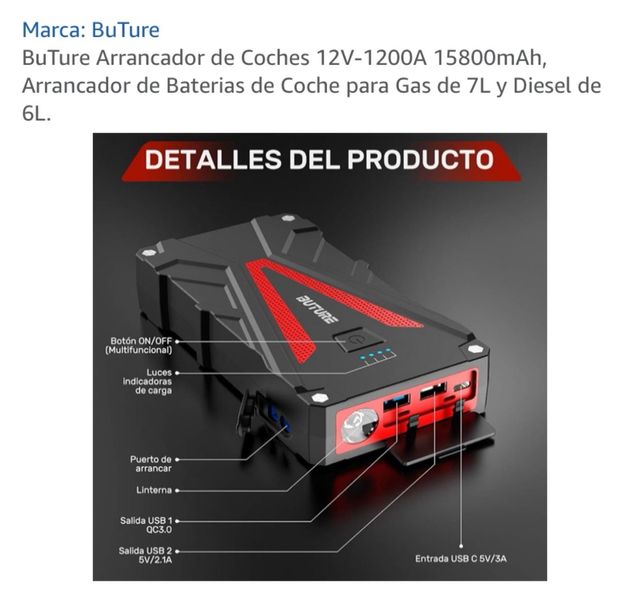 Arrancador Coche BUTURE 12V-1200A 15800mAh