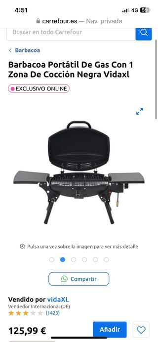 Barbacoa Gas Portátil VidaXL Negra