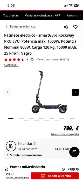 Patinete Eléctrico SmartGyro Rockway PRO EVO