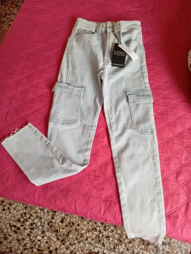 Pantalón Cargo Stradivarius Azul Claro