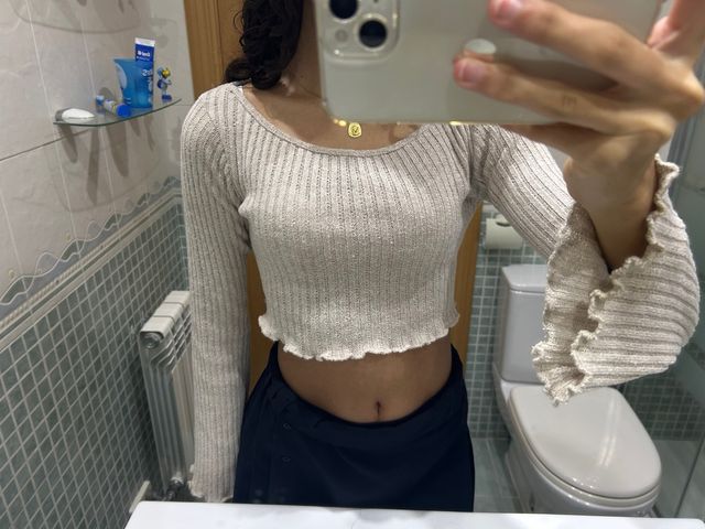 Jersey Bershka Beige/Blanco Talla XS