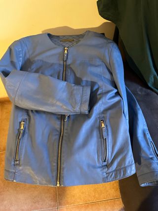 Chaqueta Piel Massimo Dutti Talla 40 Azul