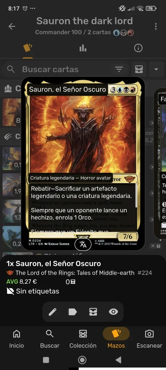 Mazo Commander Sauron el Señor Oscuro