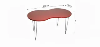 Mesa diseño color burdeos  y aluminio las patas.