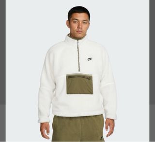 Sudadera borrego Nike blanca y verde con bolsillo