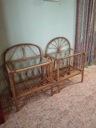 Tavolini vintage in bambù con cristallo (2 unità)