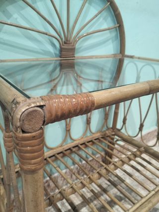 Tavolini vintage in bambù con cristallo (2 unità)