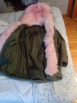 Abrigo 3/4 chica verde y rosa