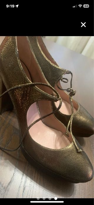 Tacones con plataforma talla 40 Piel Dorada Lujo