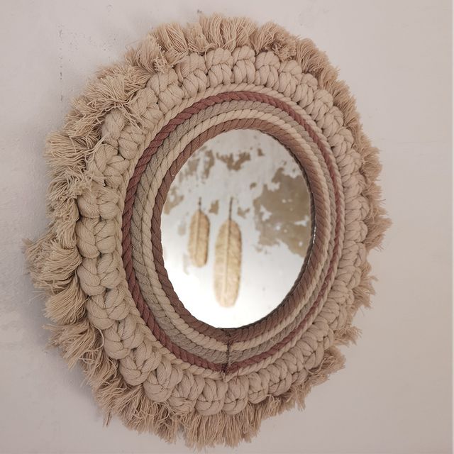 Espelho de Parede Macramé Bege e Marrom