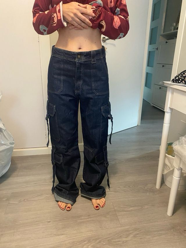 Vaqueros anchos cargo bolsillos laterales