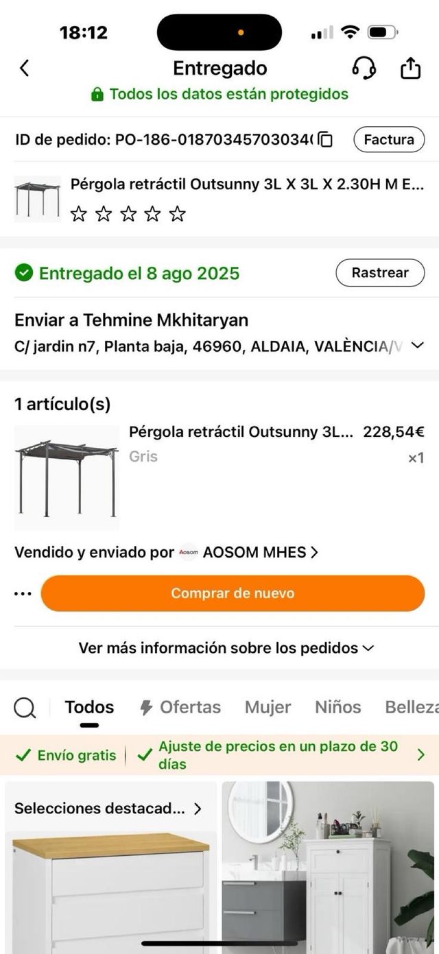 Toldo gris de tela y metal