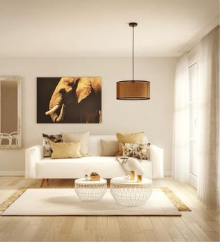 Lámpara de techo colgante de ratán beige y negro