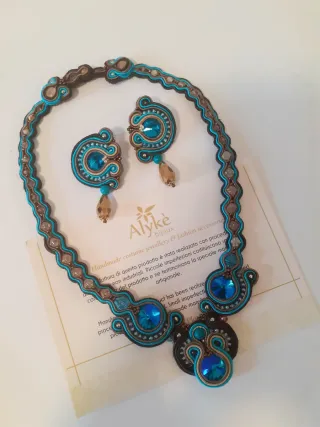 Collana Alyke soutache marrone, oro e turchese