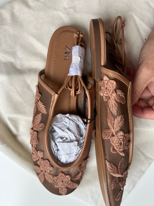 Bailarinas Zara Malla Flores Talla 39
