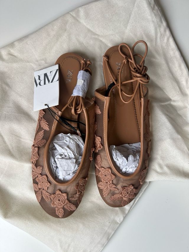 Bailarinas Zara Malla Flores Talla 39