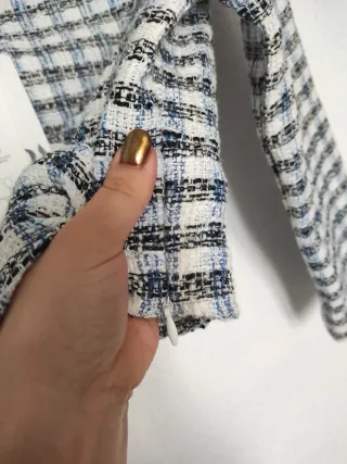 Top Blusa cuadros manga 3/4 ZARA tweed algodón