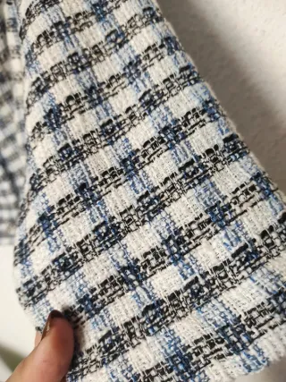 Top Blusa cuadros manga 3/4 ZARA tweed algodón