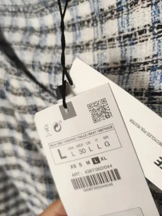 Top Blusa cuadros manga 3/4 ZARA tweed algodón