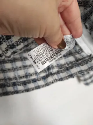 Top Blusa cuadros manga 3/4 ZARA tweed algodón