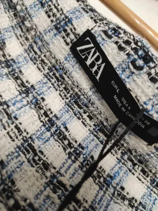 Top Blusa cuadros manga 3/4 ZARA tweed algodón