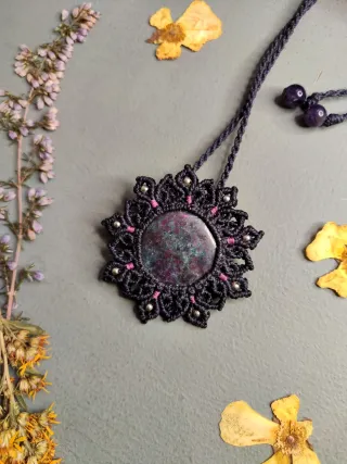 Collar Macramé Rubí Cianita Multicolor