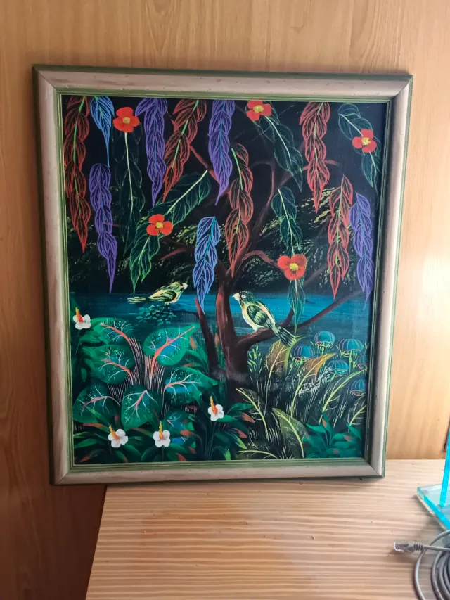 Antico quadro di uccelli e fiori