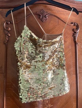 Top Lentejuelas Dorado Talla M