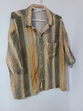 Camisa Zara Rayas Verdes y Beige