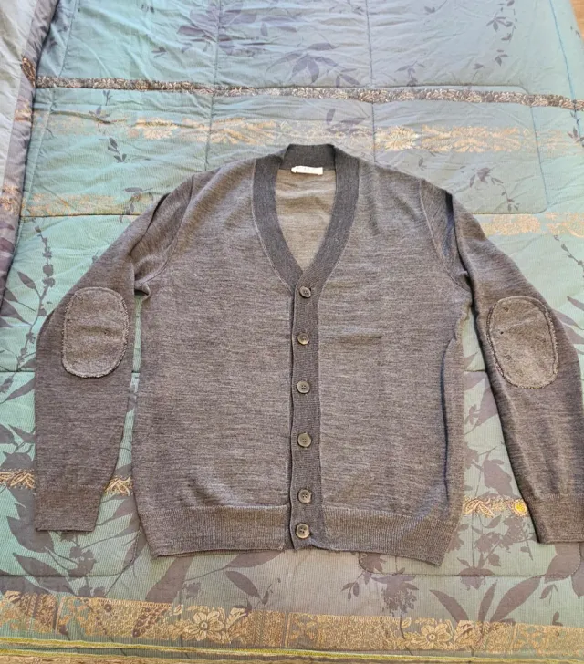 Cardigan uomo grigio con toppe