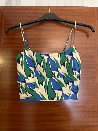 Top Zara Lino Estampado Talla XS