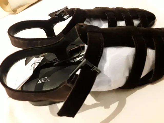 Sandalias Zara Mujer Terciopelo Marrón