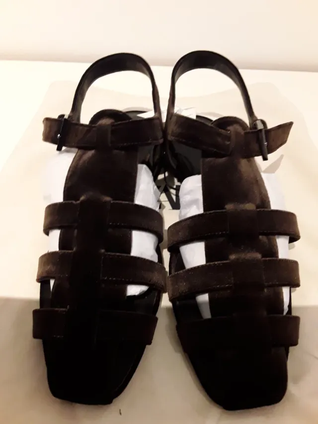Sandalias Zara Mujer Terciopelo Marrón